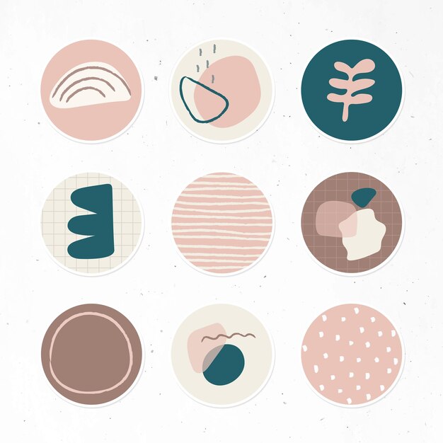 Mínimo doodle historia social destaca icono conjunto vector