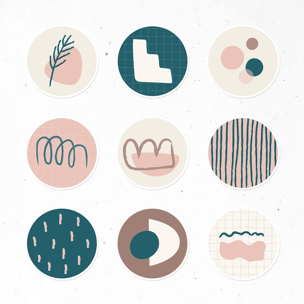 Mínimo doodle historia social destaca icono conjunto vector