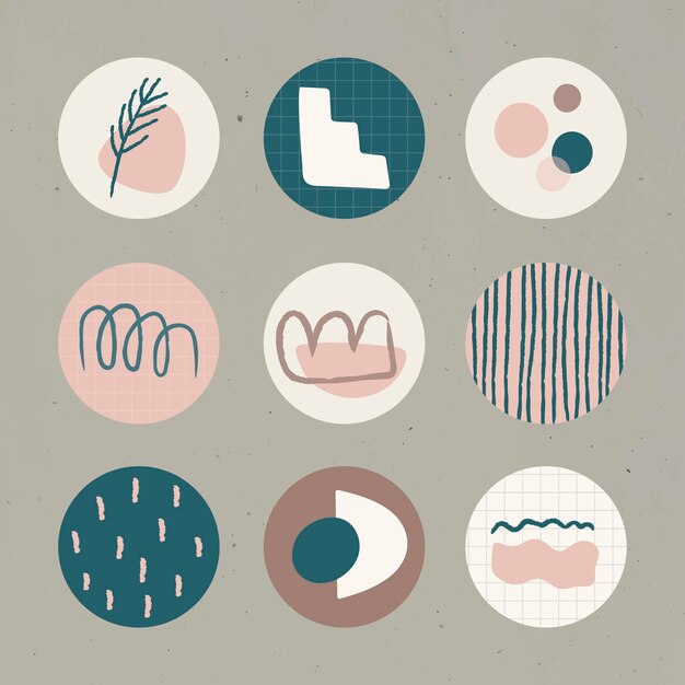 Mínimo doodle historia social destaca icono conjunto vector