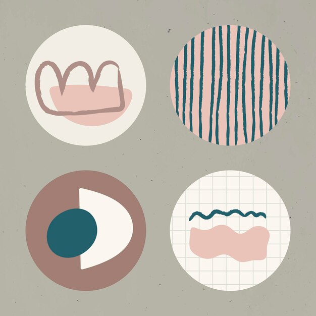 Mínimo doodle historia social destaca icono conjunto vector