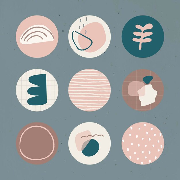 Mínimo doodle historia social destaca icono conjunto vector