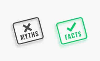 Vector gratuito mitos y hechos comparación sello de goma sobre fondo blanco