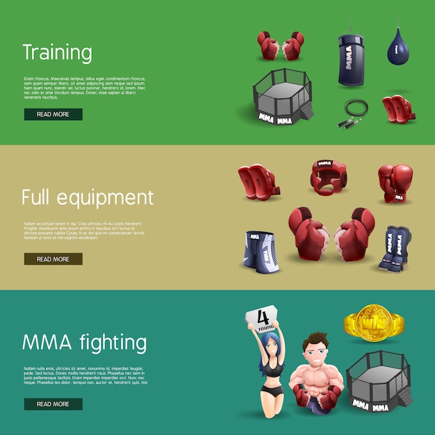 Vector gratuito mma fighting interactive 3d banners set