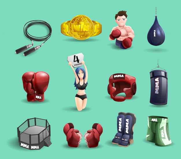 Mma lucha contra el conjunto de iconos 3d