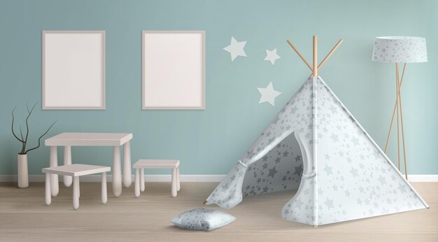 Mobiliario de habitación de niño escandinavo realista
