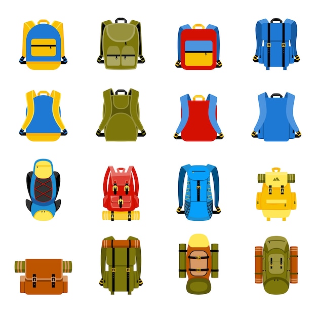 Vector gratuito mochila de viaje, mochila de camping y mochila escolar. viajes senderismo, turismo y equipaje