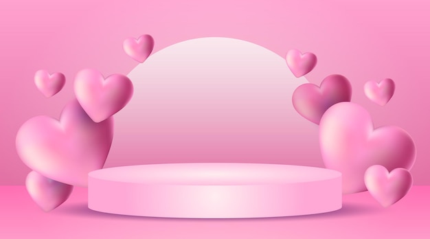 Mockup Valentines Podium con corazones 3D realistas