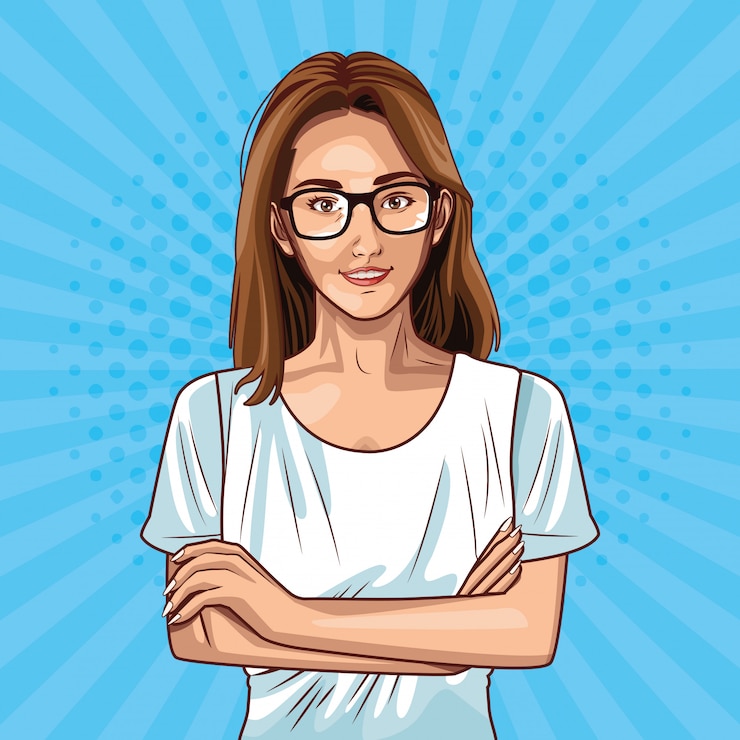 Vector gratuito moda de arte pop y dibujos animados de mujer hermosa