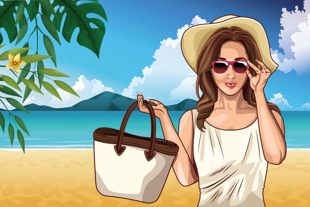 Moda de arte pop y dibujos animados de mujer hermosa