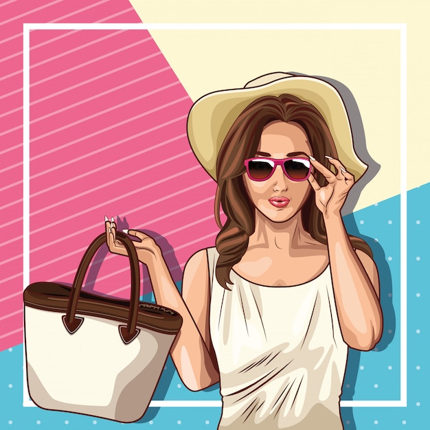 Moda de arte pop y dibujos animados de mujer hermosa
