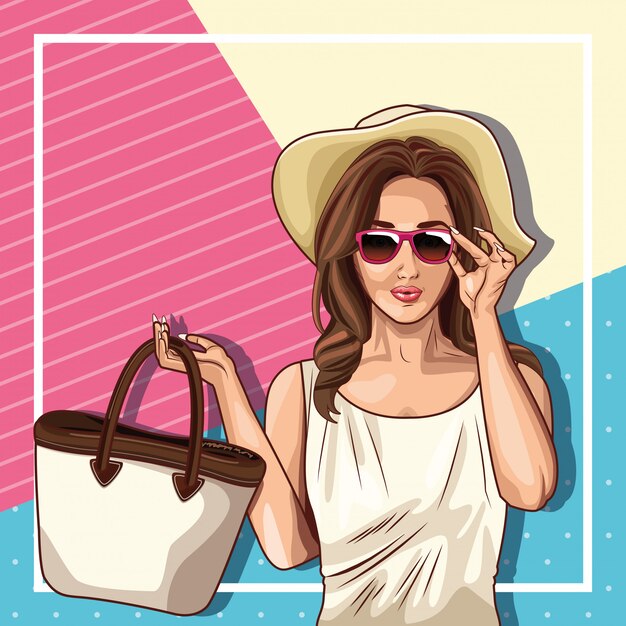Moda de arte pop y dibujos animados de mujer hermosa