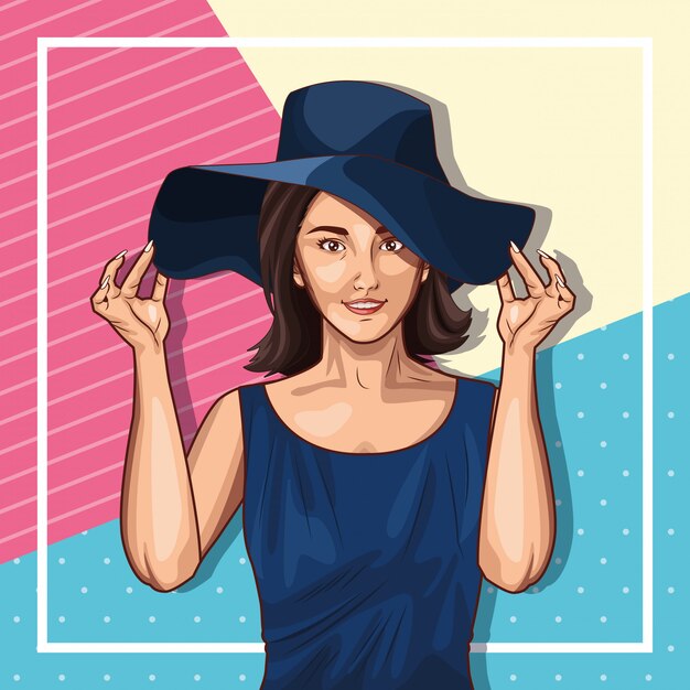 Moda de arte pop y dibujos animados de mujer hermosa