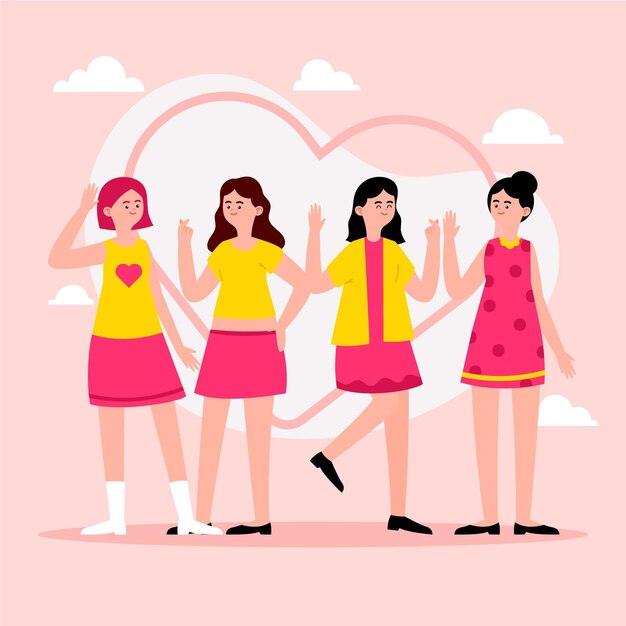 Moda joven grupo de chicas k-pop ilustrado