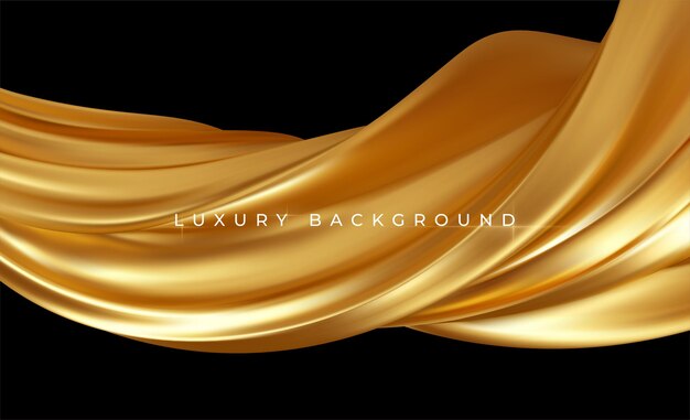Moda de lujo de onda que fluye de seda metálica oro.