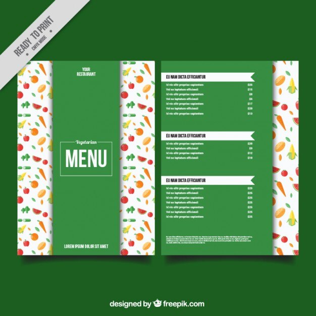 Modelo de bonito menú vegano verde con verduras