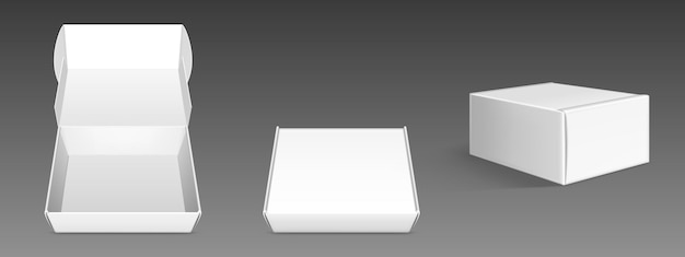 Vector gratuito modelo de caja de cartón blanca cerrada y abierta