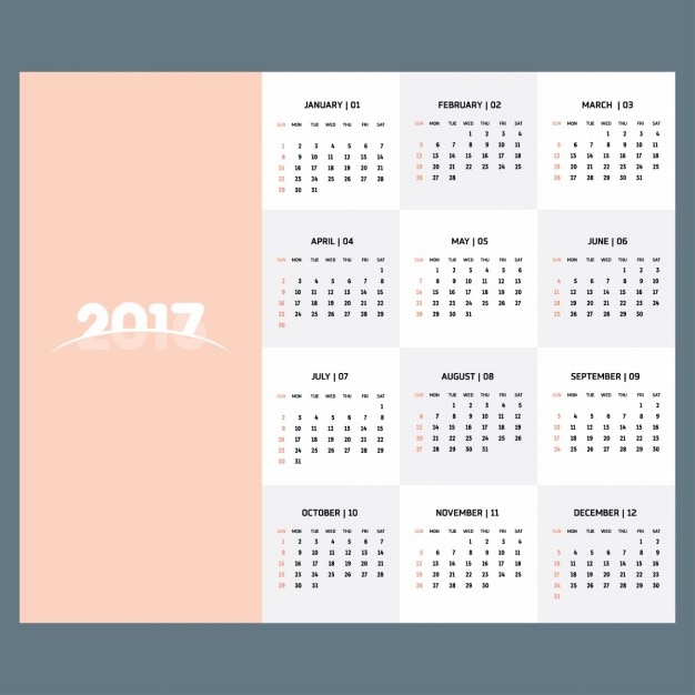 Vector gratuito modelo de calendario 2017 en color pastel