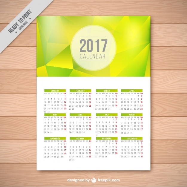 Modelo de calendario geométrico verde 2017