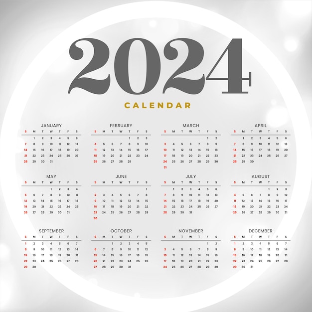 Vector gratuito modelo de calendario de negocios elegante para 2024 con efecto de neón brillante