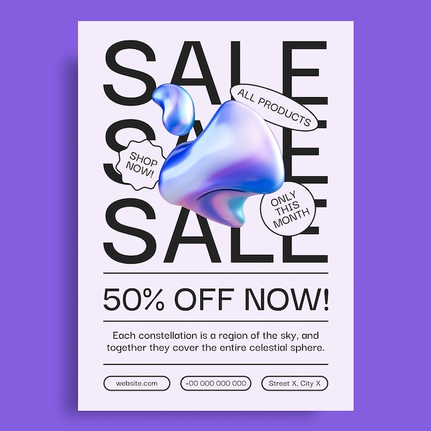 Modelo de cartel de venta de formas holográficas modernas