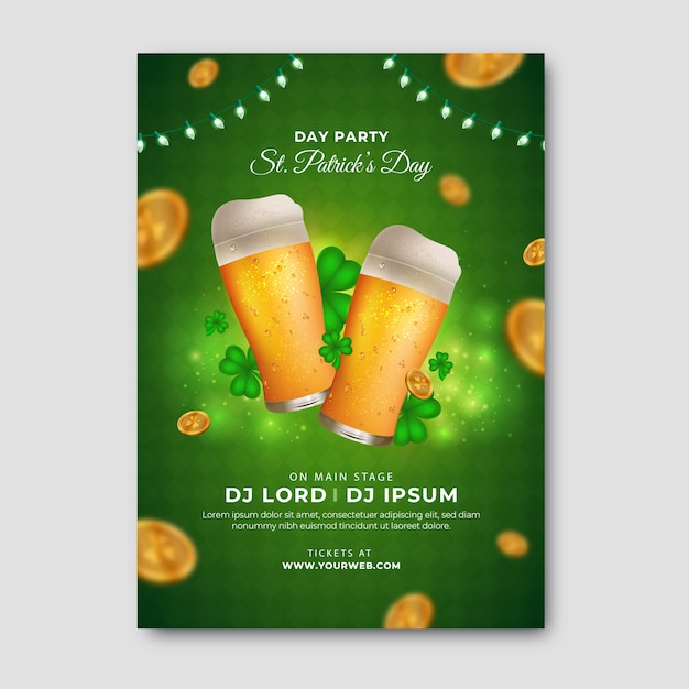 Vector gratuito modelo de cartel vertical realista para la celebración del día de san patricio.