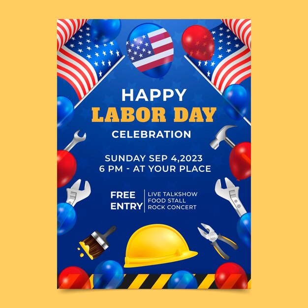 Modelo de cartel vertical realista para la celebración del Día del Trabajo