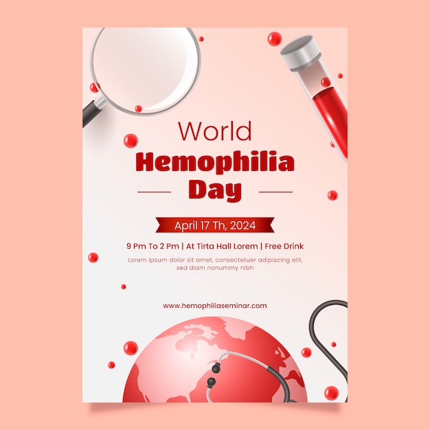 Vector gratuito modelo de cartel vertical realista para la concienciación sobre el día mundial de la hemofilia