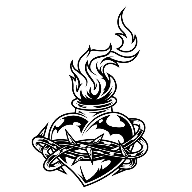 Modelo de corazón de fuego monocromático de época
