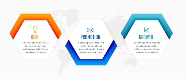 Vector gratuito modelo de diagrama de proceso infográfico moderno de 3 pasos para el éxito empresarial