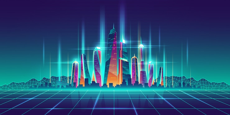 Vector gratuito modelo de dibujos animados virtual de metrópolis del futuro.