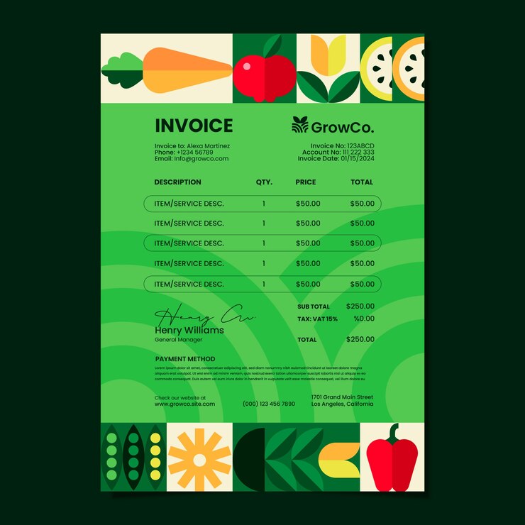 Vector gratuito modelo de factura de la empresa agrícola