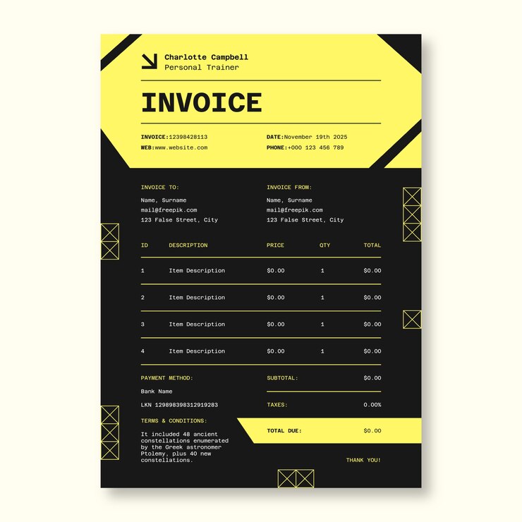 Vector gratuito modelo de factura para el entrenador personal