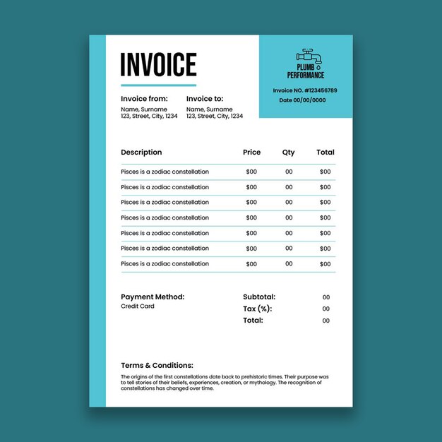 Modelo de factura de servicios de fontanería