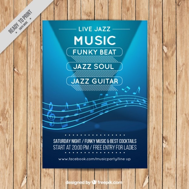 Vector gratuito modelo de folleto de música jazz