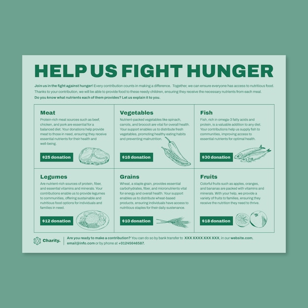 Vector gratuito modelo de infografía monocolor de antigüedad para la lucha contra el hambre