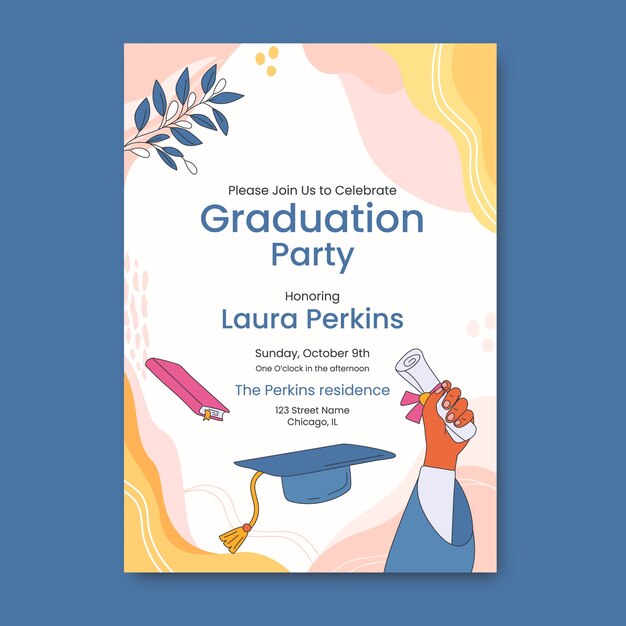 Modelo de invitación a la graduación dibujado a mano