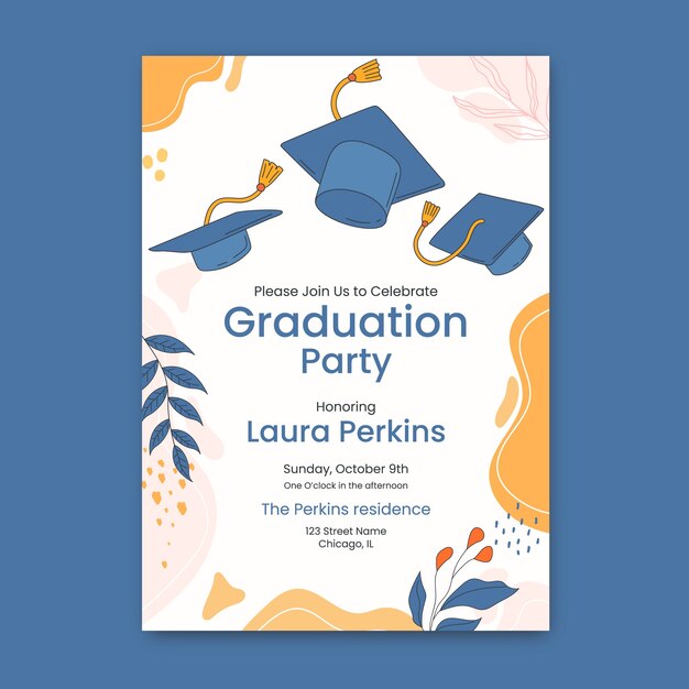 Modelo de invitación a la graduación dibujado a mano