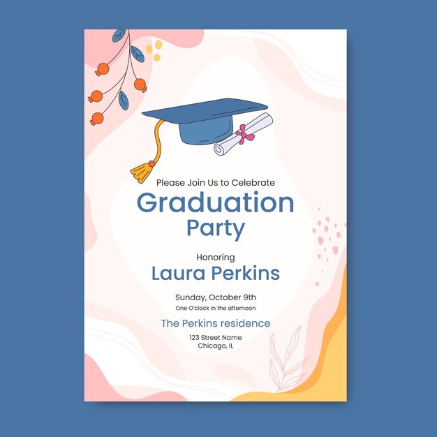 Modelo de invitación a la graduación dibujado a mano