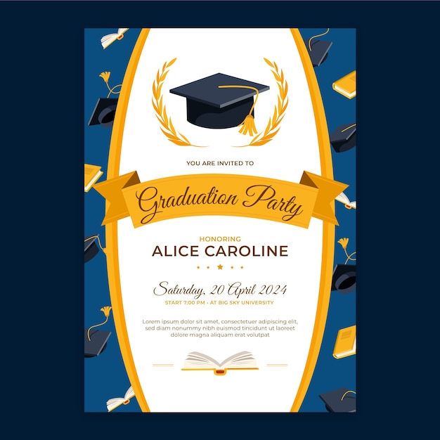 Modelo de invitación a la graduación dibujado a mano