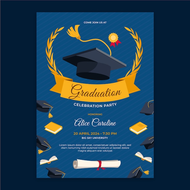 Vector gratuito modelo de invitación a la graduación dibujado a mano