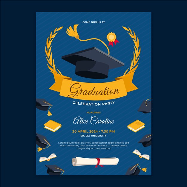 Modelo de invitación a la graduación dibujado a mano