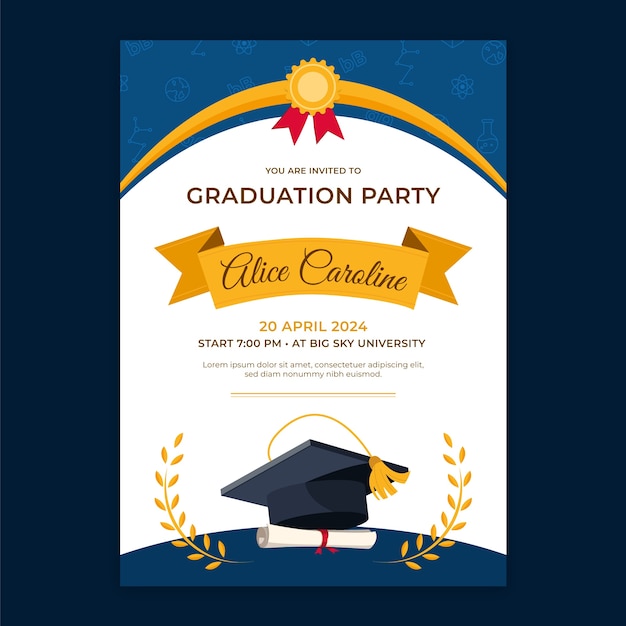 Modelo de invitación a la graduación dibujado a mano