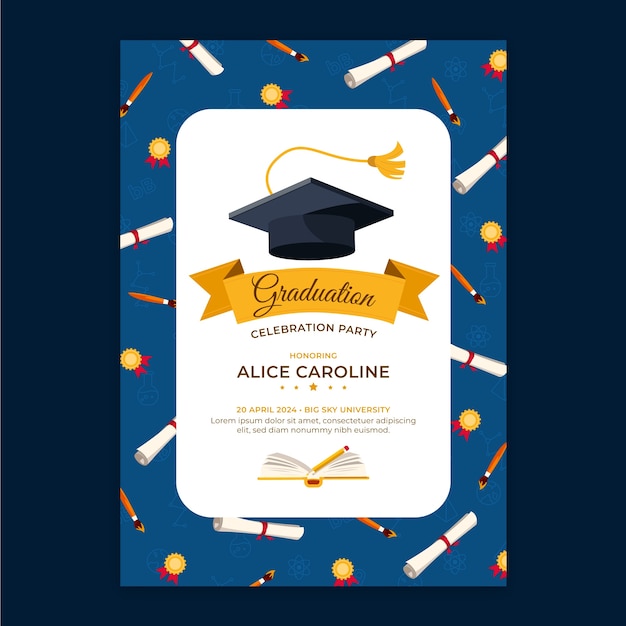 Modelo de invitación a la graduación dibujado a mano