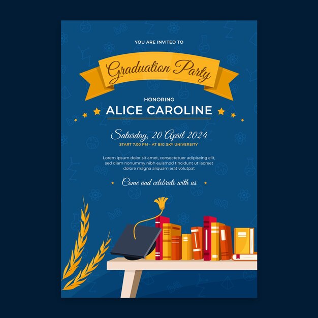 Modelo de invitación a la graduación dibujado a mano