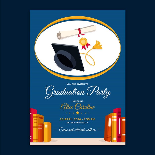 Modelo de invitación a la graduación dibujado a mano