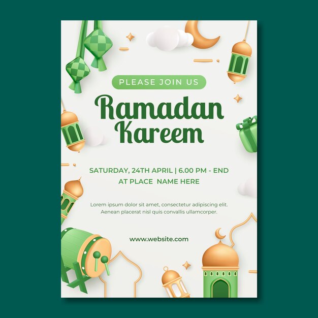 Modelo de invitación realista para la fiesta de iftar