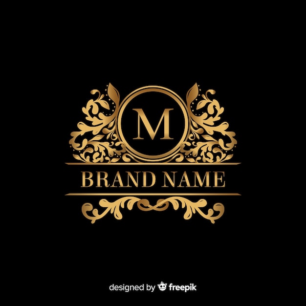 Modelo de logotipo dorado elegante con adornos