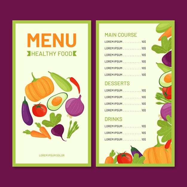 Modelo de menú de comida saludable