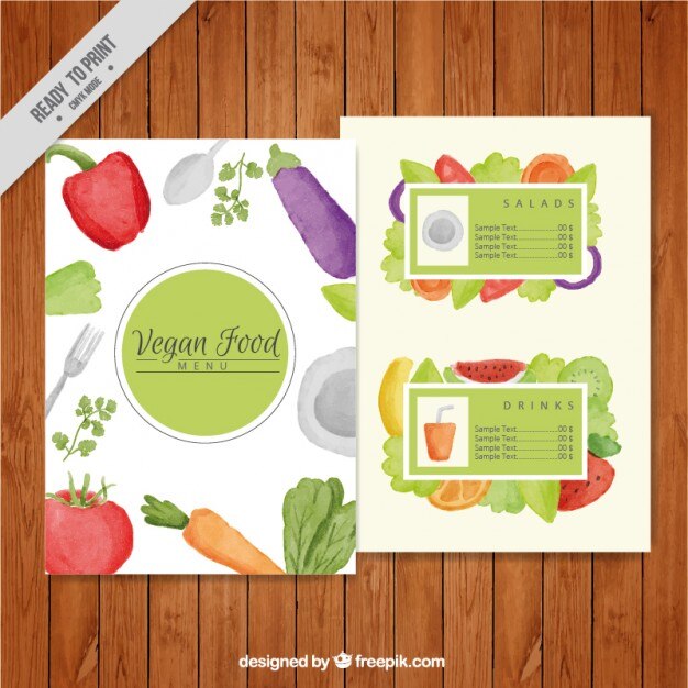 Modelo de menú de comida vegana de acuarela