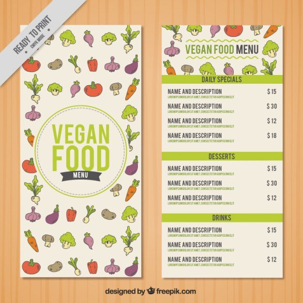 Modelo de menú de pequeñas verduras dibujadas a mano 
